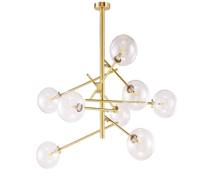 8 Lights Brass G9 Chandeliers with Glass Shade 