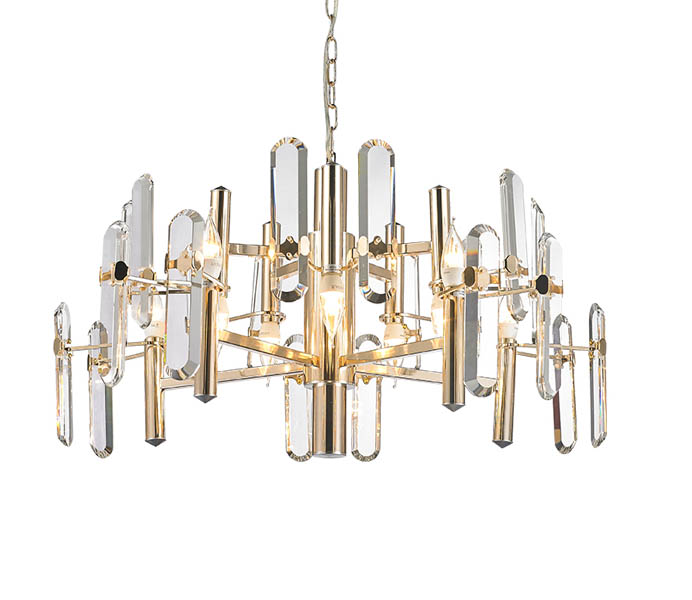 Gold 10 Lights Iron E14 Chandeliers with Crystal 