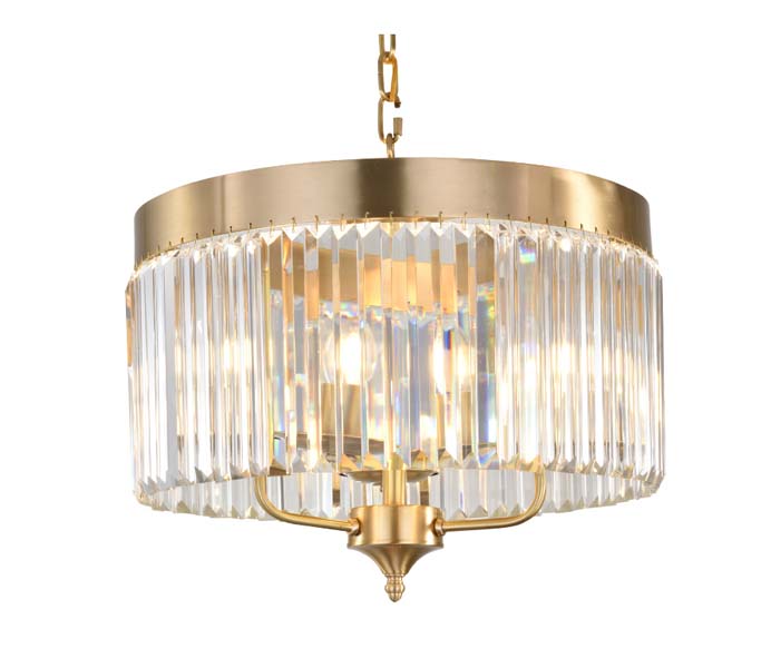 3 Lights Brass Chandeliers with Crystal Shade 