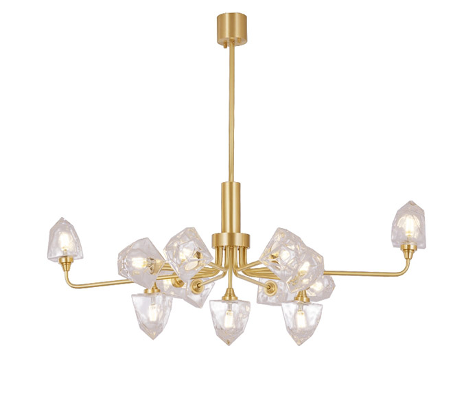 9 Lights Gold Brass Chandelier with Glass Shade 