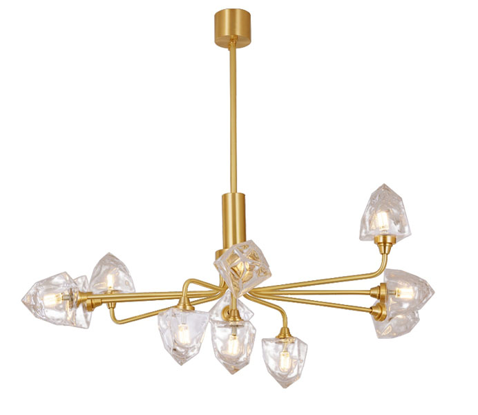 9 Lights Gold Brass Chandelier with Glass Shade 