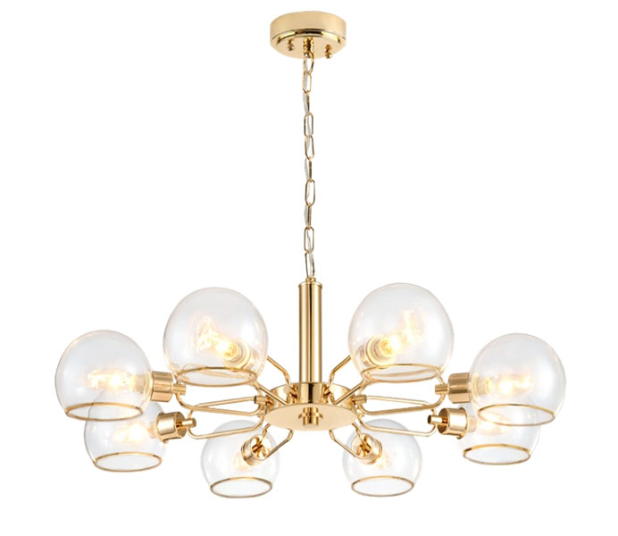 Gold 8 Lights Iron Chandelier with Glass Shade 