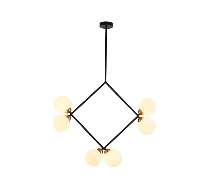 Black 6 Lights Outward Geometric Chandelier with Glass Shade 