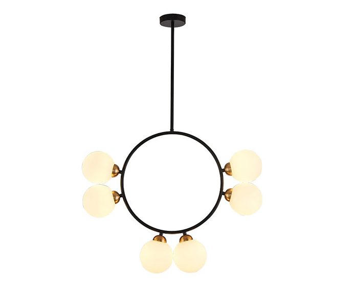 Black 6 Lights Outward Geometric Chandelier with Glass Shade 