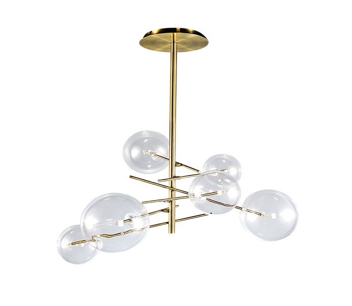 Gold G4 Steel Chandelier with Clear Glass Shade