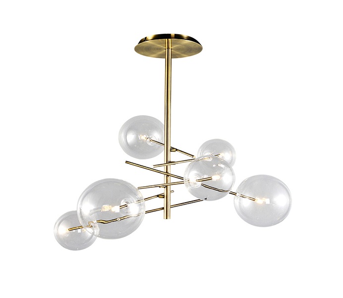 Gold G4 Steel Chandelier with Clear Glass Shade
