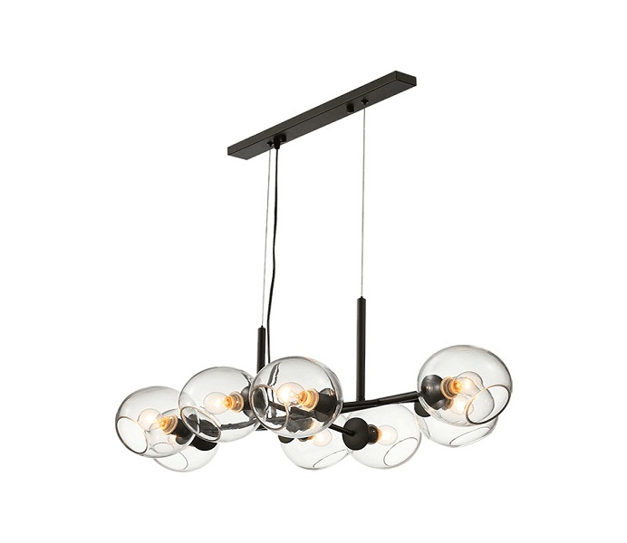 8 Lights Outward Black Iron Chandelier with Clear Glass Shade