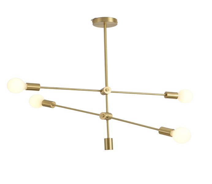 4 Lights Brass E27 Chandelier with Gold 