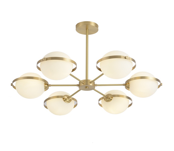 Brass 6 Lights Glass Chandelier with G9