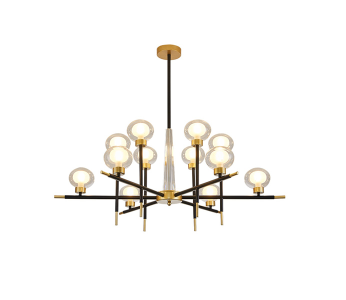 Upward 10 Light Iron Black Chandelier with Glass Shade 