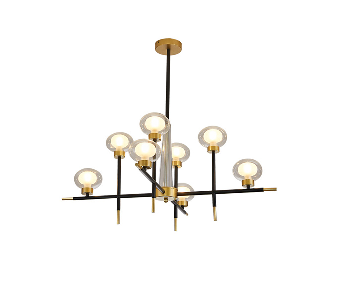 Upward 10 Light Iron Black Chandelier with Glass Shade 