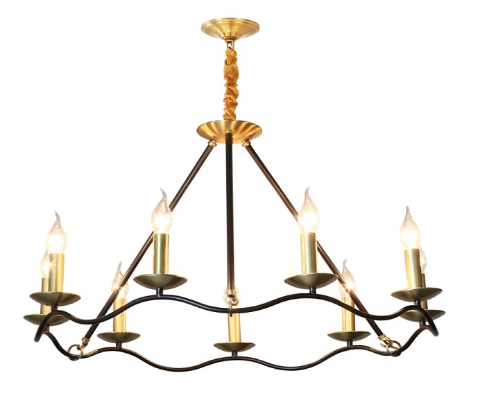 9 Lights Brass Black Chandelier with Upward Candle Lights