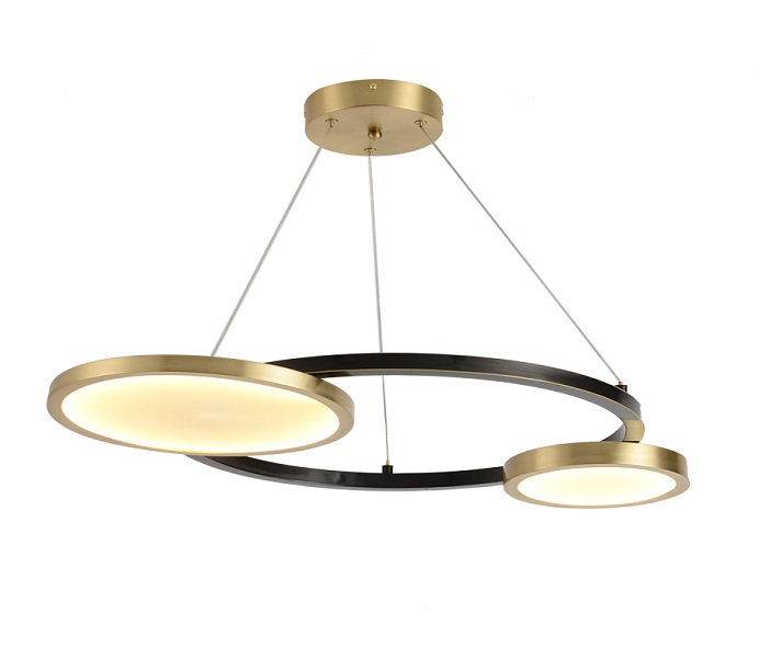 2 Lights LED Black Gold Pendant Lights with Brass 