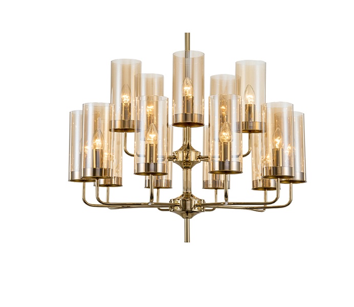 Gold Iron 6 Lights E14 Chandelier with Dark Blue Glass 