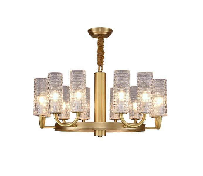 Circle Brass Gold 8 Lights Chandelier with Glass