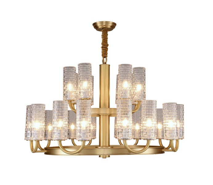 Circle Brass Gold 8 Lights Chandelier with Glass
