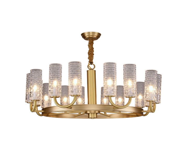 Circle Brass Gold 8 Lights Chandelier with Glass