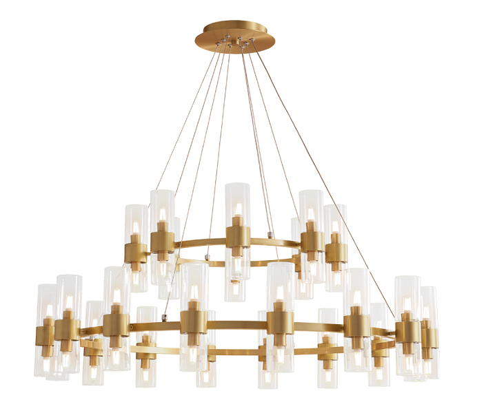 Gold Brass 6 Lights Chandelier with Glass 