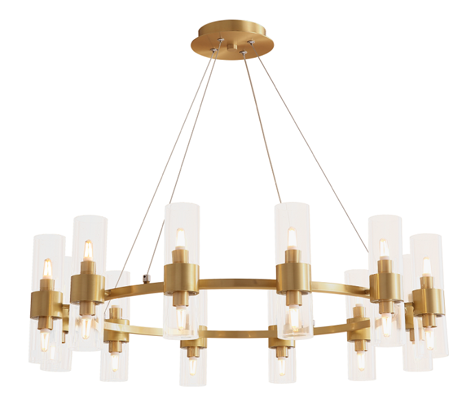 Gold Brass 6 Lights Chandelier with Glass 