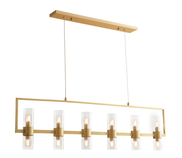 Gold Brass 6 Lights Chandelier with Glass 