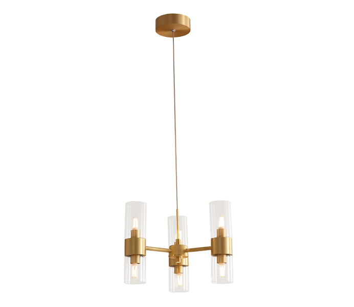 Gold Brass 6 Lights Chandelier with Glass 