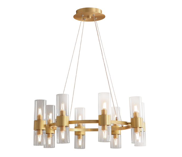 Gold Brass 6 Lights Chandelier with Glass 