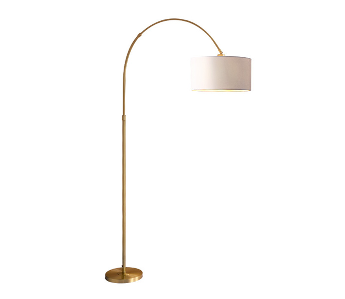 Brass E27 Floor Lamp with White Lampshade