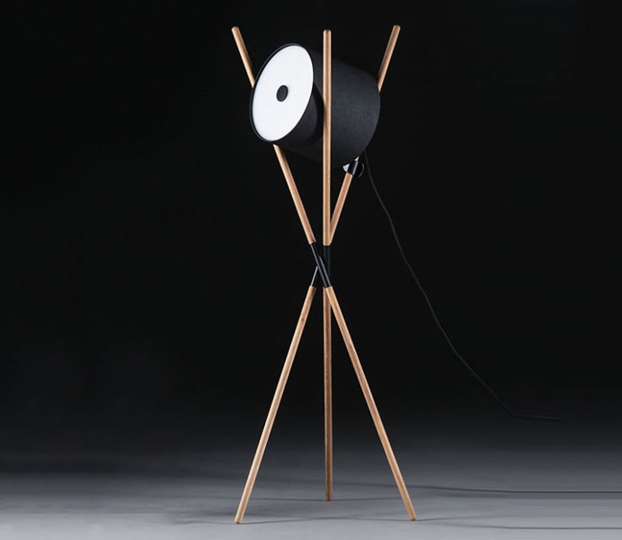 Wood Tripods Floor Lamp with White Acrylic Shade