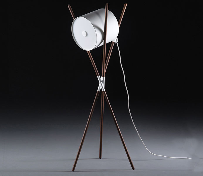 Wood Tripods Floor Lamp with White Acrylic Shade