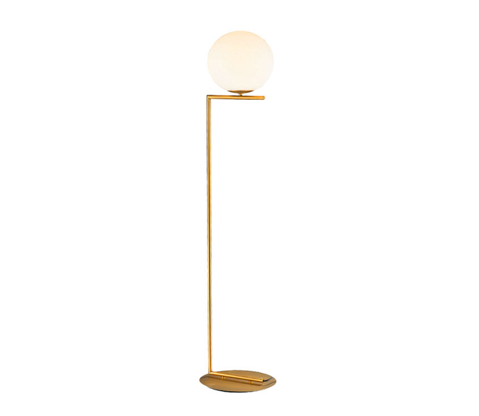 Gold Simple Floor Light with White Glass Shade 