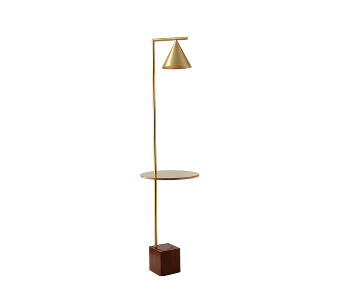 Brass Gold Floor Lamp with Red Wood Base