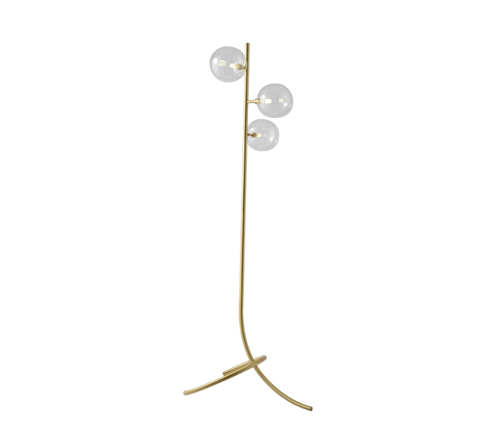 Brass 3 Lights Bent Floor Lamp with Glass Shade