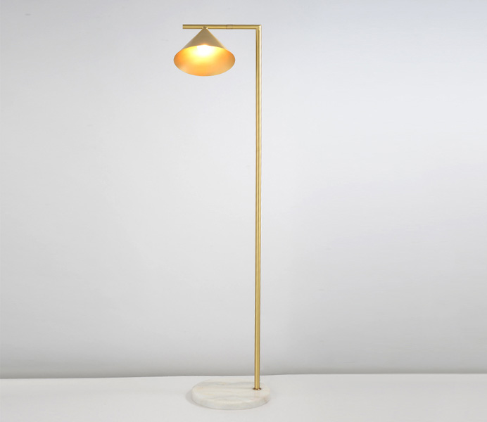 Brass E27 Floor Lamp with White Marble Base