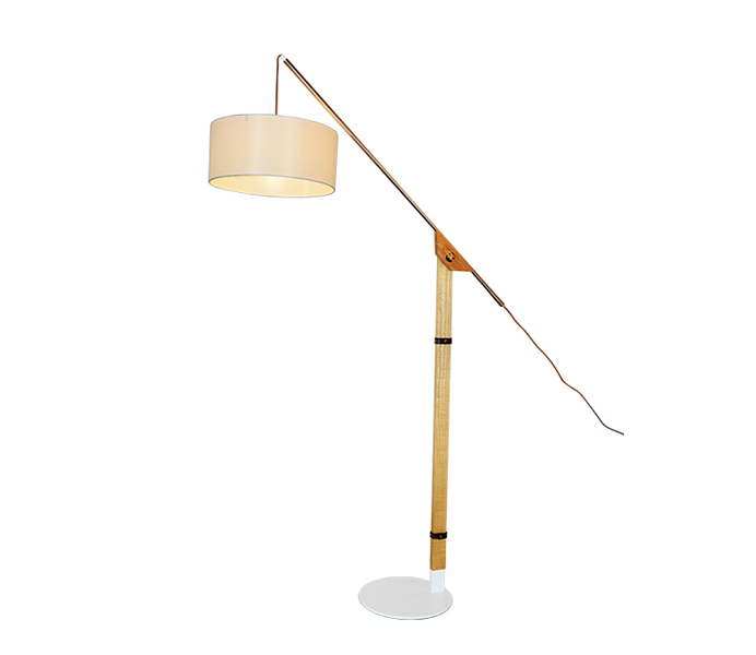 Wood Iron Base Floor Lamp with White Lampshade 