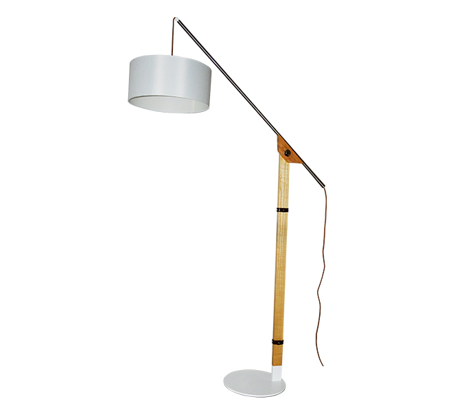 Wood Iron Base Floor Lamp with White Lampshade 