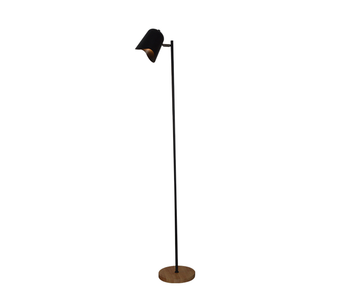 Black Iron E14 Floor Lamp with Wood Base