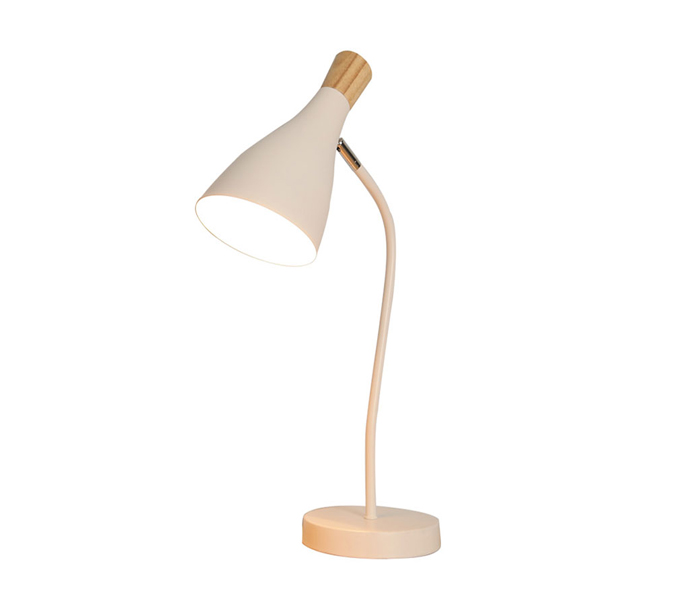 Modern Bent Iron White Table Lamp with Wood 