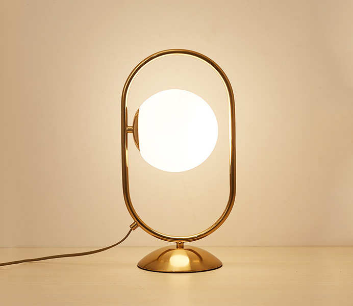 Gold Iron Table Lamp with Ball Glass Shade 