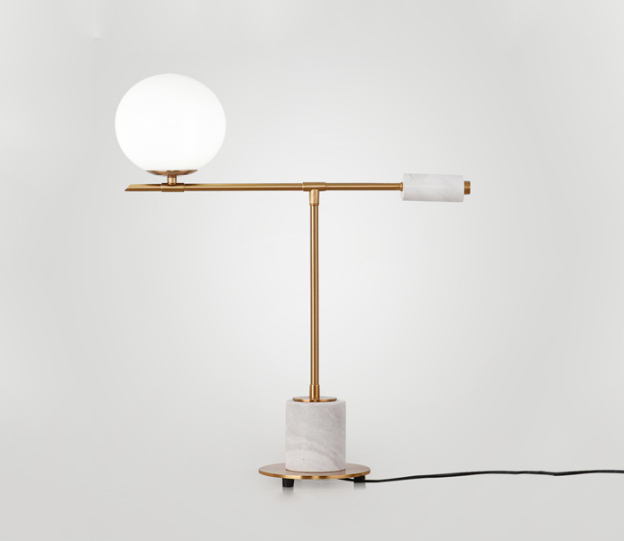 Gold Iron Ball Glass Table Lamp with White Marble Base 