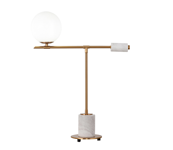 Gold Iron Ball Glass Table Lamp with White Marble Base 