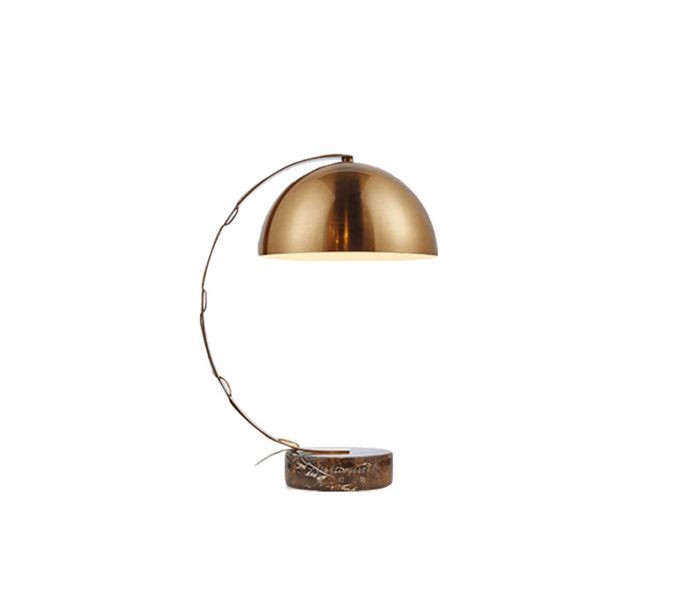 Gold Metal Bent Arm Table Lamp with Marble Base 