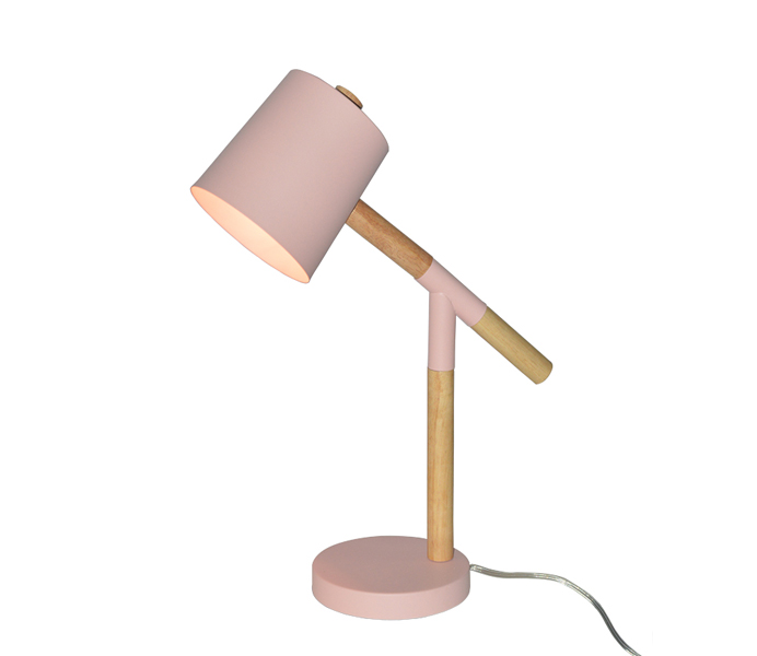 Cute Pink Metal Table Lamp with Wood 