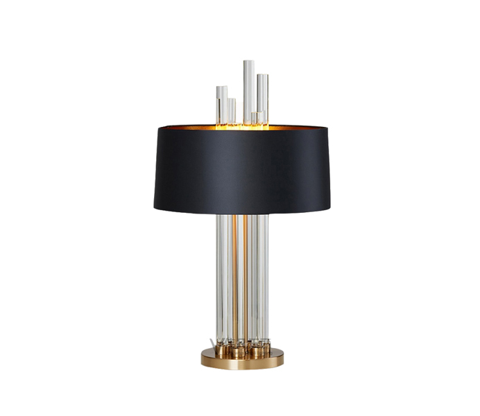 Gold Metal Glass Base Table Lamp with Black Fabric Shade 