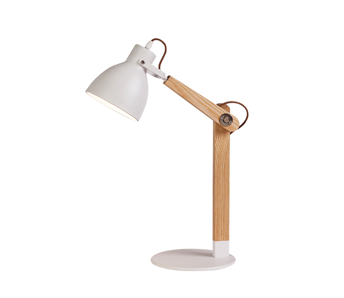 Wood E27 Table Lamp with White Metal Shade 