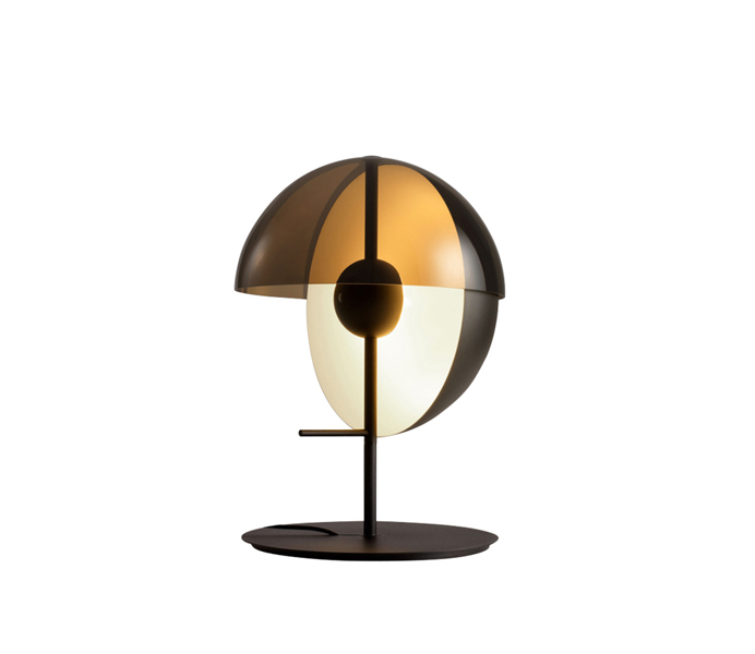 Dia300mm Black Metal Table Lamp with Smoke Glass Shade 