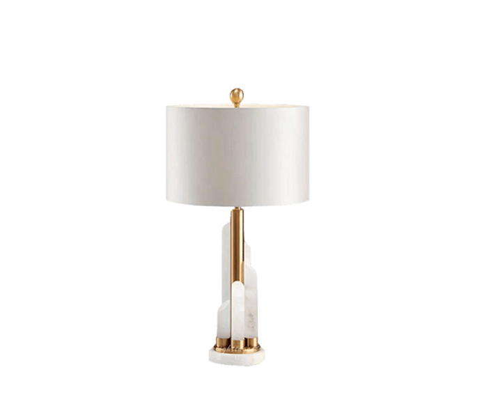 Gold Metal White Marble Table Lamp with White Fabric 