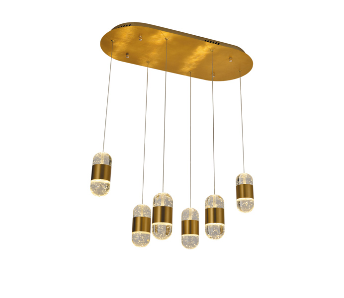 Aluminum Brushed Gold 10W Crystal Capsule Pendant Light 