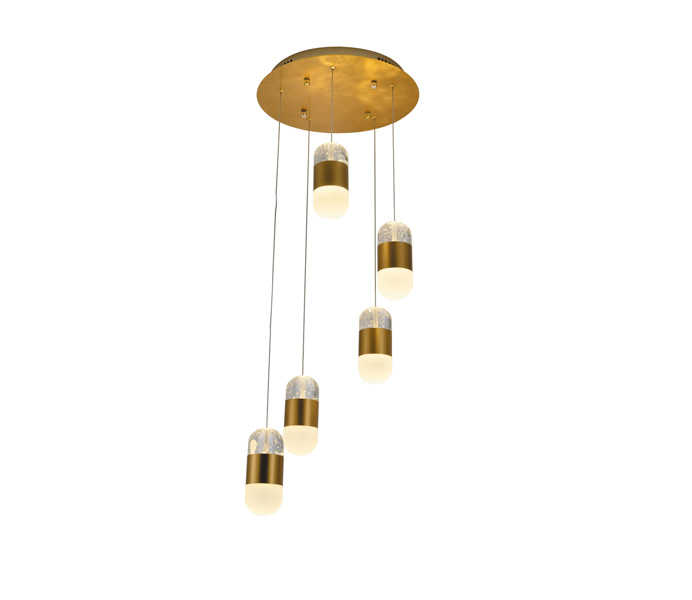 Aluminum Brushed Gold 10W Crystal Capsule Pendant Light 